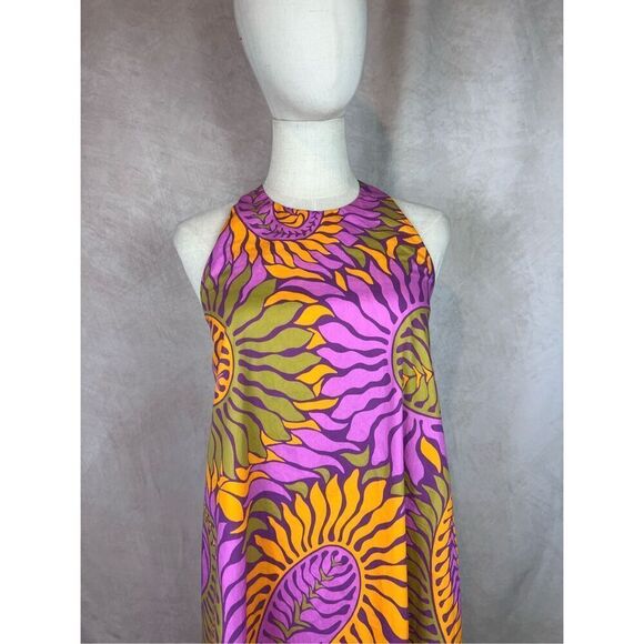 Zara Halter Maxi Dress Tropical Hawaiian Modern does 70s Sz Small 100% Cotton - Picture 2 of 7